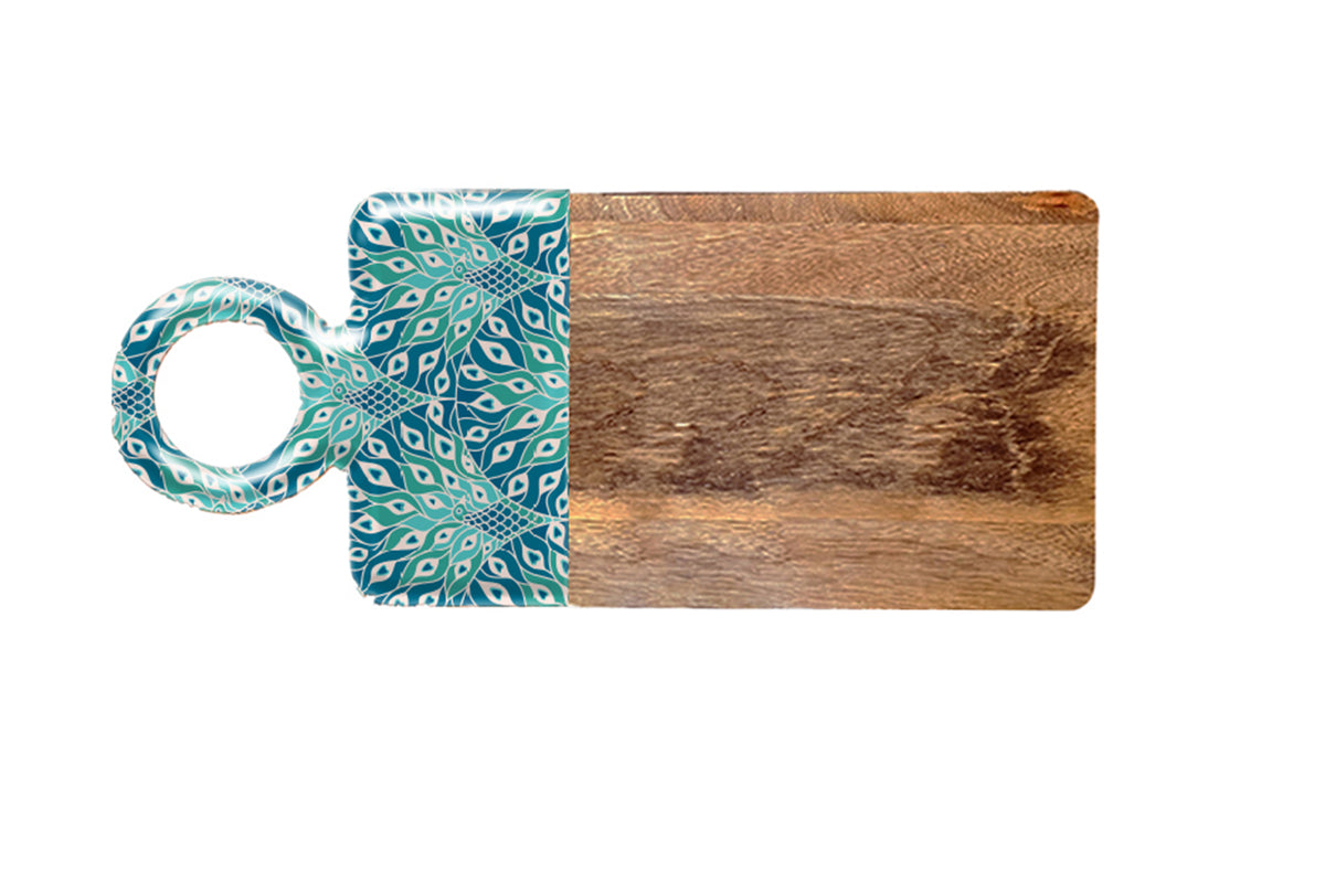 Mango Wood & Enamel Serving Board 46cm - Peacock Paradise