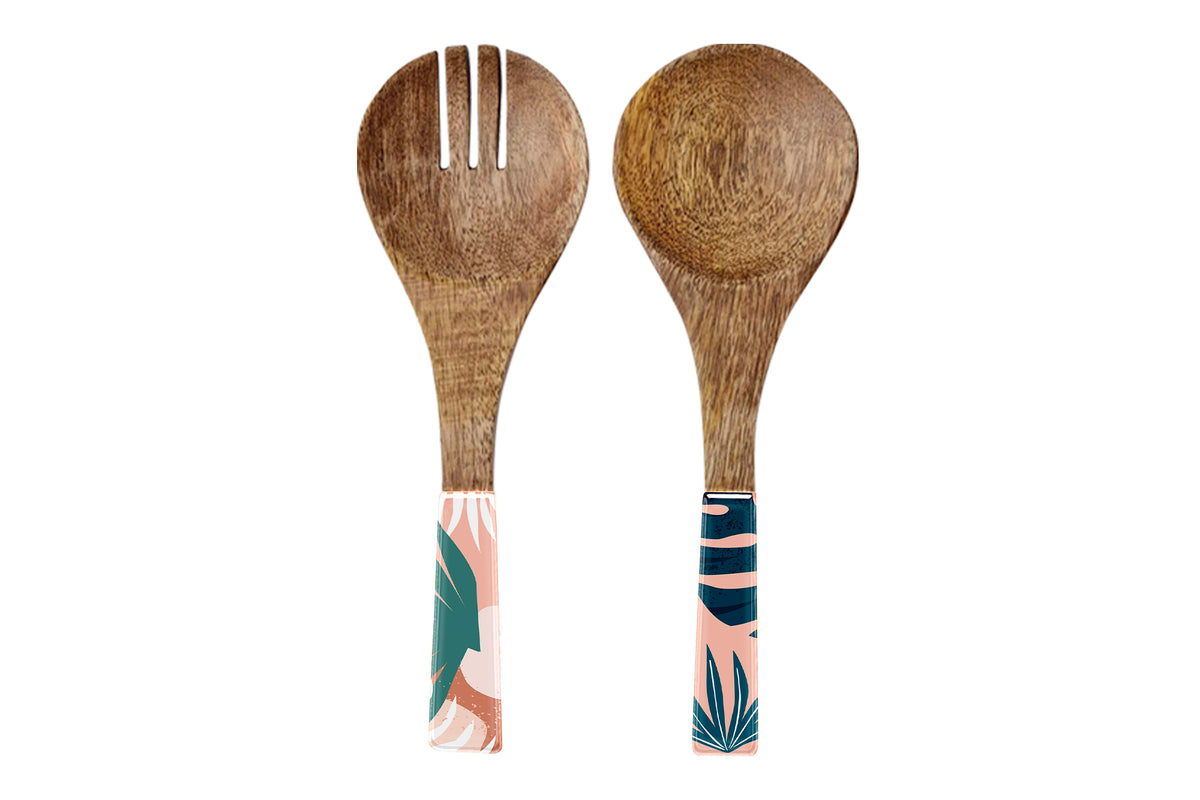 2pc Mango Wood & Enamel Salad Servers 24cm - Blush Palm