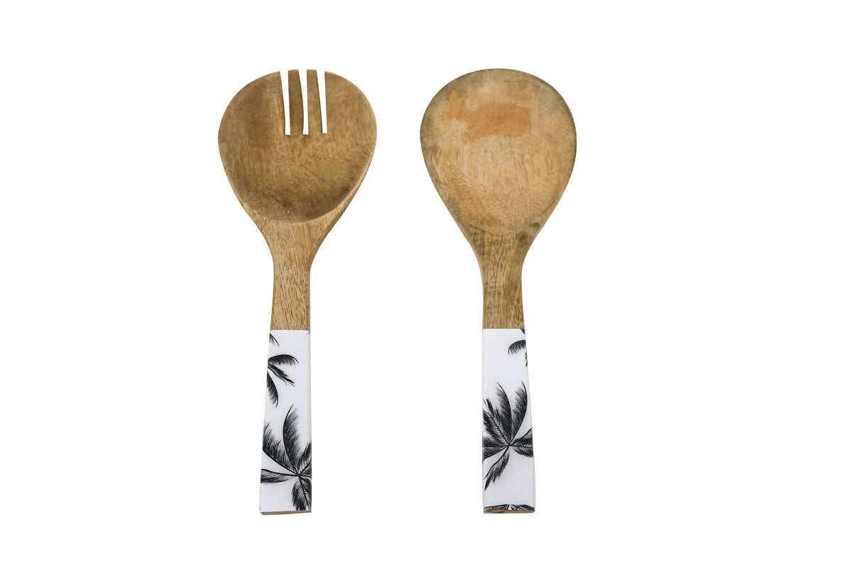 2pc Mango Wood & Enamel Salad Servers 24cm - Havana