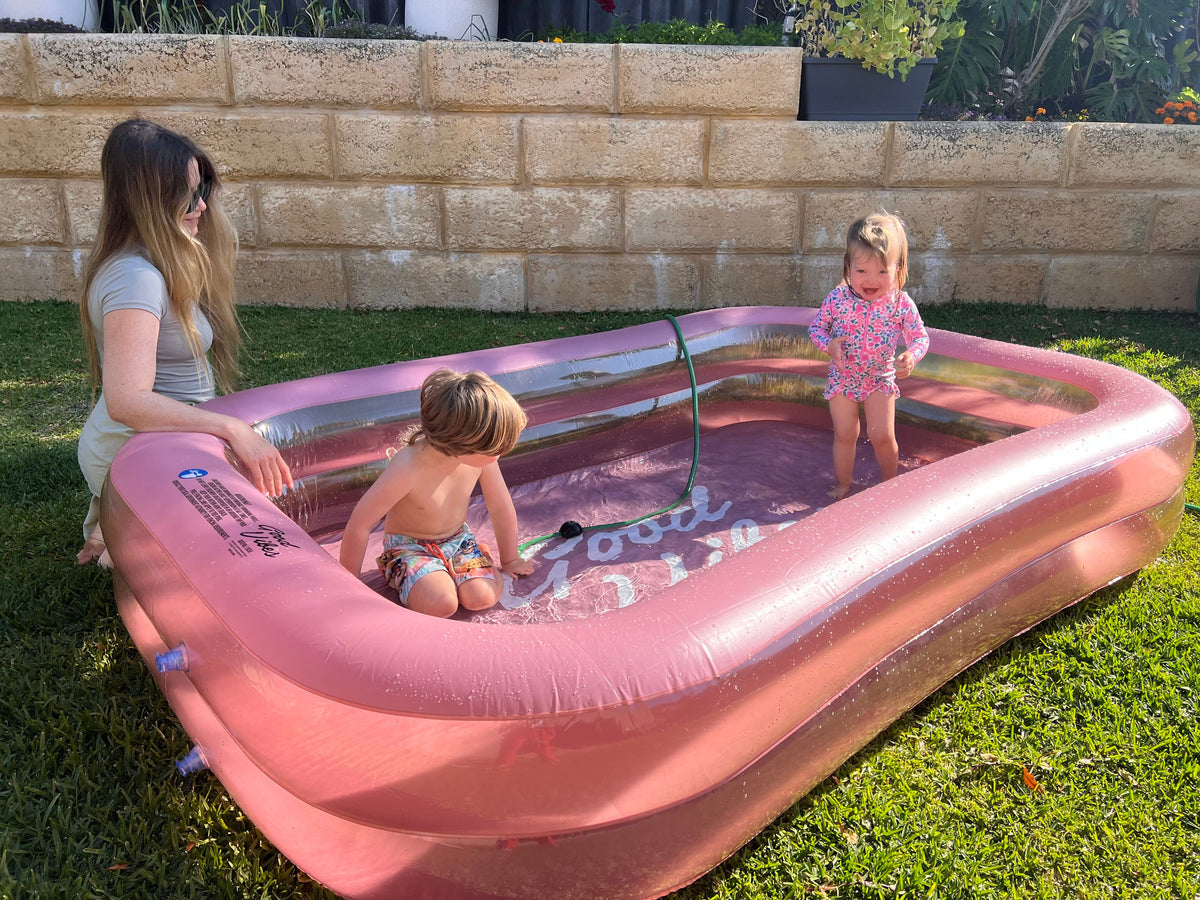 Good Vibes™ Inflatable Family Swimming Pool Extra Large Twin Tube Heavy Duty PVC Pink  262 x 175 x 50cm