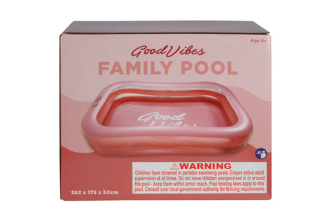 Good Vibes™ Inflatable Family Swimming Pool Extra Large Twin Tube Heavy Duty PVC Pink  262 x 175 x 50cm