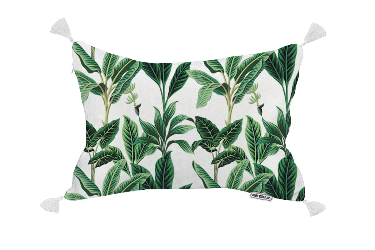 Botanical Inflatable Beach Pillow With Tassels, PVC Insert, Water Resistant