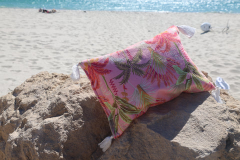 Tropicana Inflatable Beach Pillow With Tassels , PVC Insert, Water Resistant