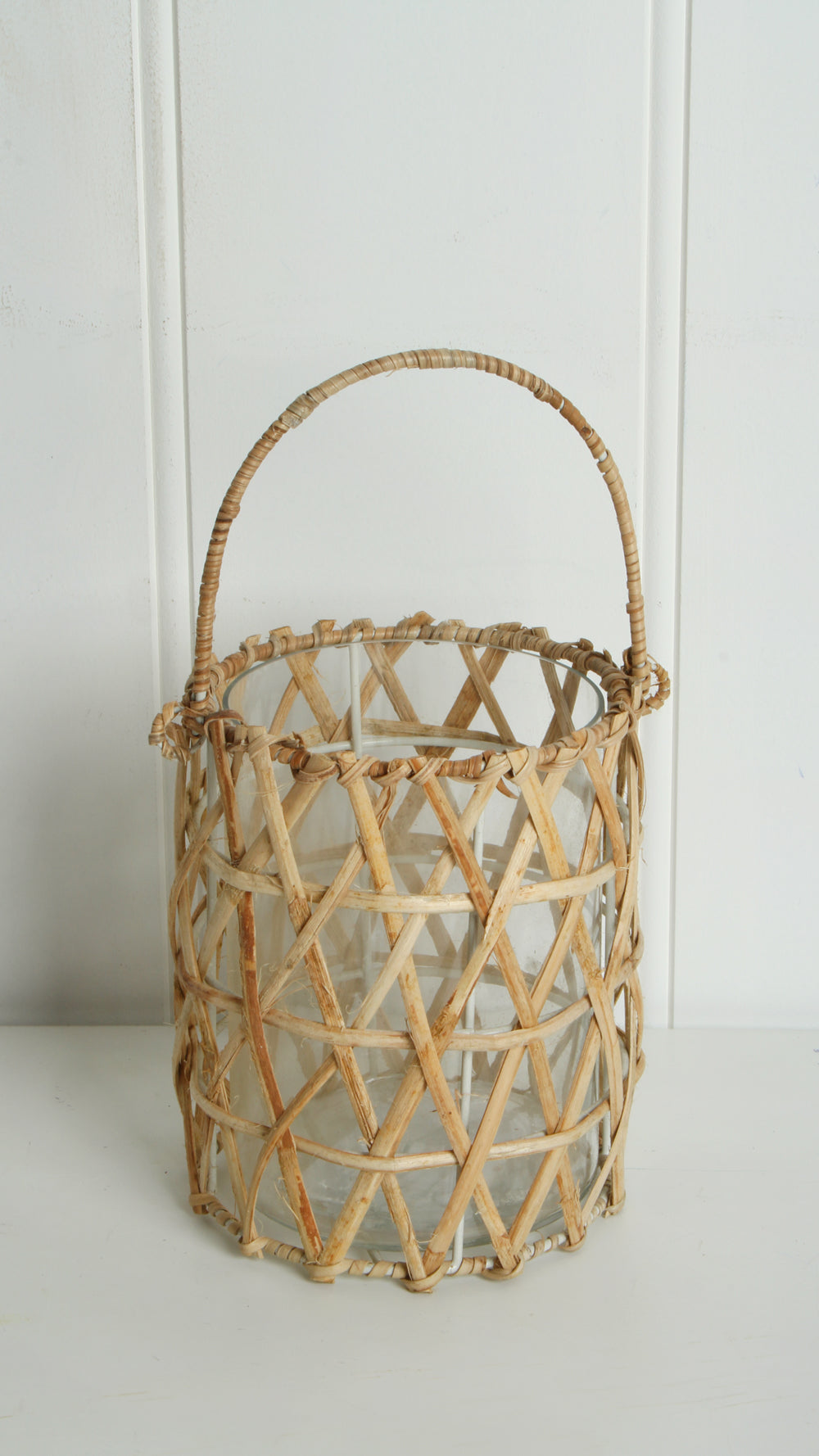 Natural Cane Lantern with Glass Insert 16 x 13cm