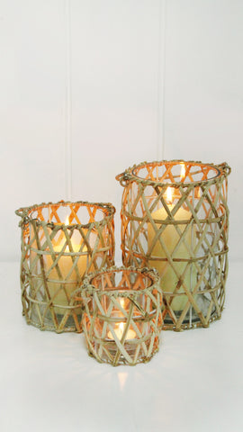 Natural Cane Lantern with Glass Insert 16 x 13cm