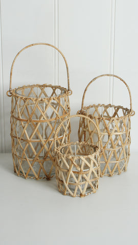 Natural Cane Lantern with Glass Insert 16 x 13cm
