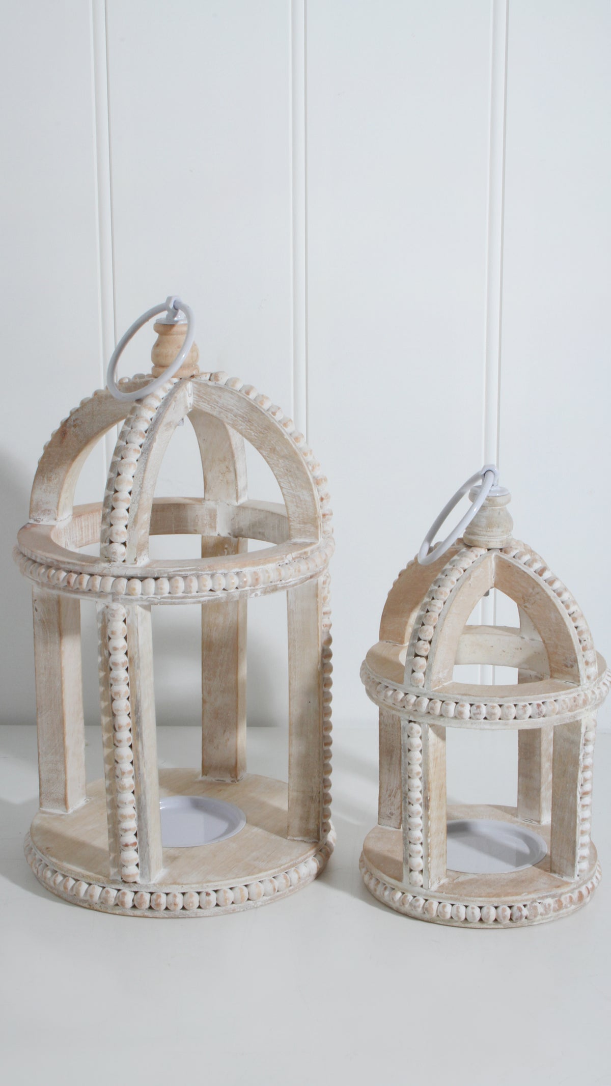 Medium Mango Wood Lantern Natural/Cream 28x16cm