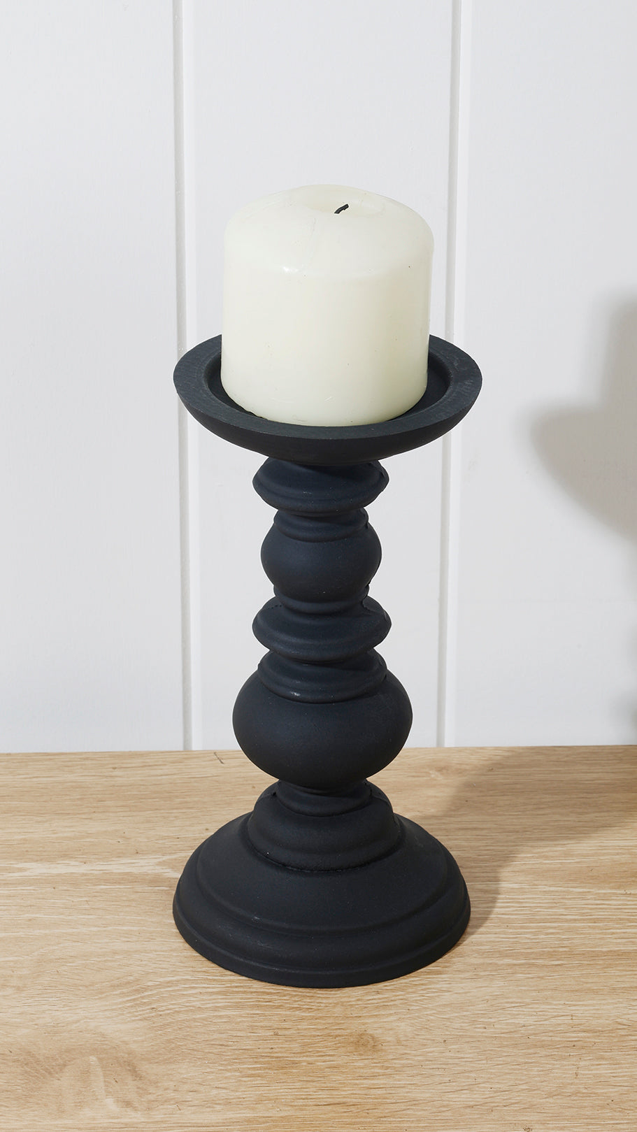 Shop 20cm Kelli Wood Candle Holder Black - Maine and Crawford