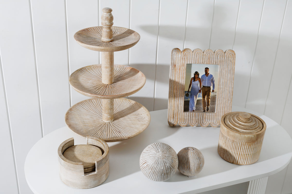 3 Tier Wooden Display Stand - Natural wood finish with three levels for an attractive and practical display solution