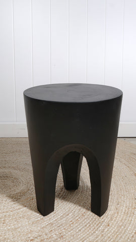 BLACK PAULOWNIA WOODEN STOOL / SIDE TABLE / PLANTER STAND, 40X32X32CM