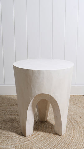 White Paulownia Wooden Stool, Side Table, Planter Stand 40 x 32 x 32cm