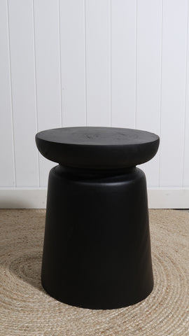 Black Paulownia Wood Stool / Side Table / Planter Stand, 40 x 32 x 32cm