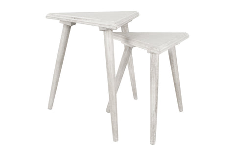 Set Of 2, White, Mango Wood Side Tables, 43 x 43 x 43cm