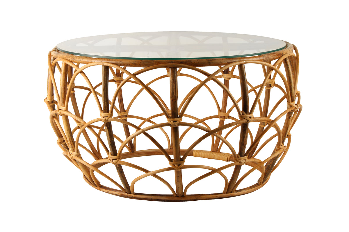 Natural, Rattan, Arch Coffee Table With Glass Top