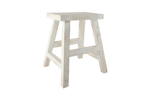WHITE WASHED, WOODEN STOOL / SIDE TABLE, 45X40X37CM
