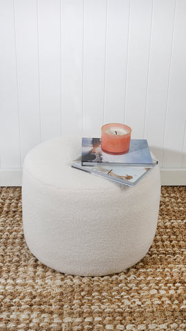 Talia Pouf Stool Teddy Plush White