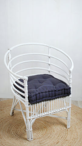 White Cane Chair With Navy Cushion