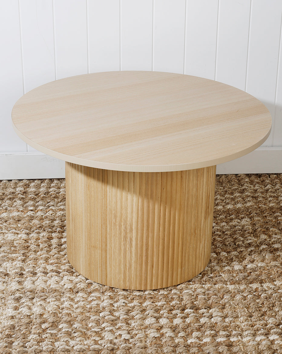 AIMEE FLUTED ROUND COFFEE TABLE NATURAL 
 65 X 41 X 38CM