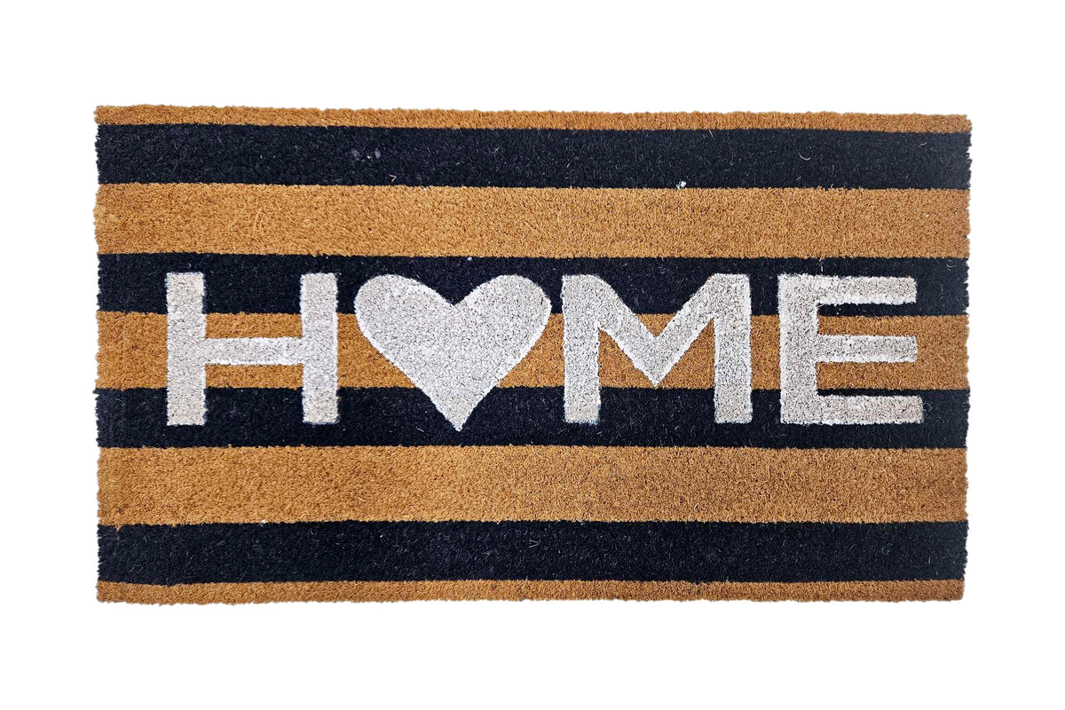 M&C™ STRIPED COIR & VINYL DOORMAT 'HOME' DESIGN 70x40x1.5cm