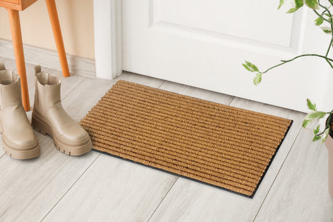 M&C™ STRIPED EMBOSSED HEAVY DUTY COIR & RUBBER DOORMAT 70x40x2.2cm