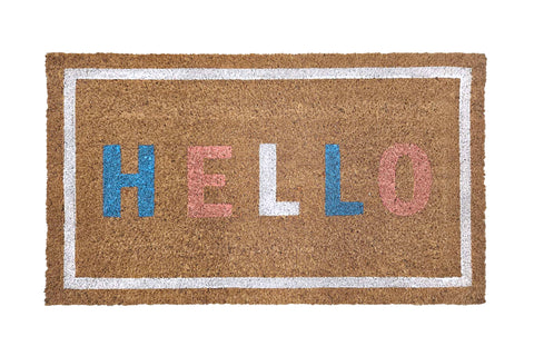 M&C™ COIR & VINYL DOORMAT PASTEL 'HELLO' DESIGN 70x40x1.5cm