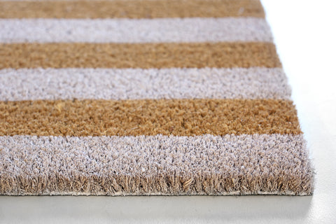 M&C™ COIR & VINYL DOORMAT WHITE STRIPE DESIGN 70x40x1.5cm