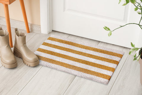 M&C™ COIR & VINYL DOORMAT WHITE STRIPE DESIGN 70x40x1.5cm