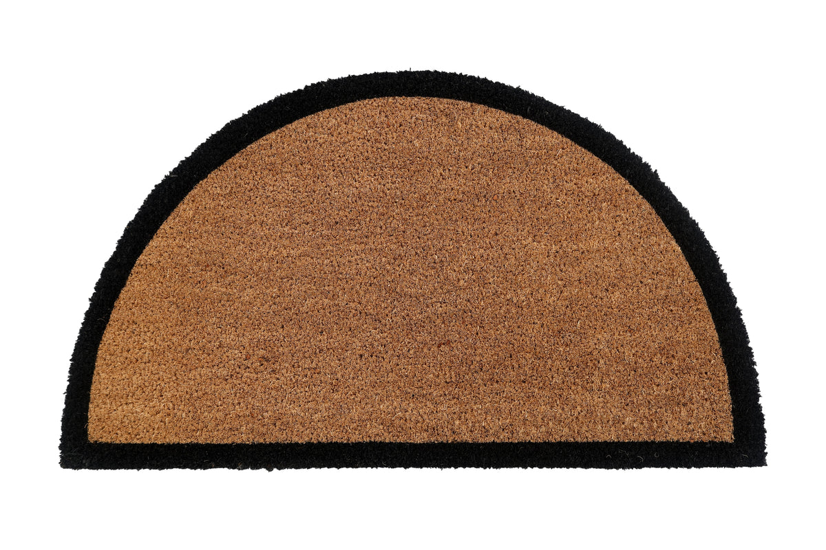 M&C™ COIR & VINYL DOORMAT CLASSIC BLACK BOARDER SEMI CIRCLE DESIGN 70x40x1.5cm