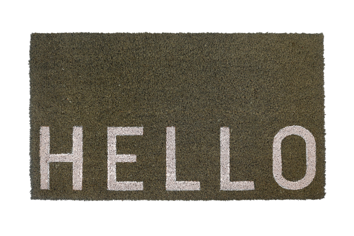 M&C™ COIR & VINYL DOORMAT SAGE 'HELLO' DESIGN 70x40x1.5cm