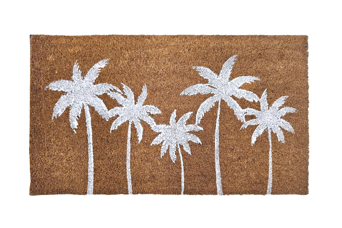 M&C™ COIR & VINYL DOORMAT WHITE PALM TREE DESIGN 70x40x1.5cm