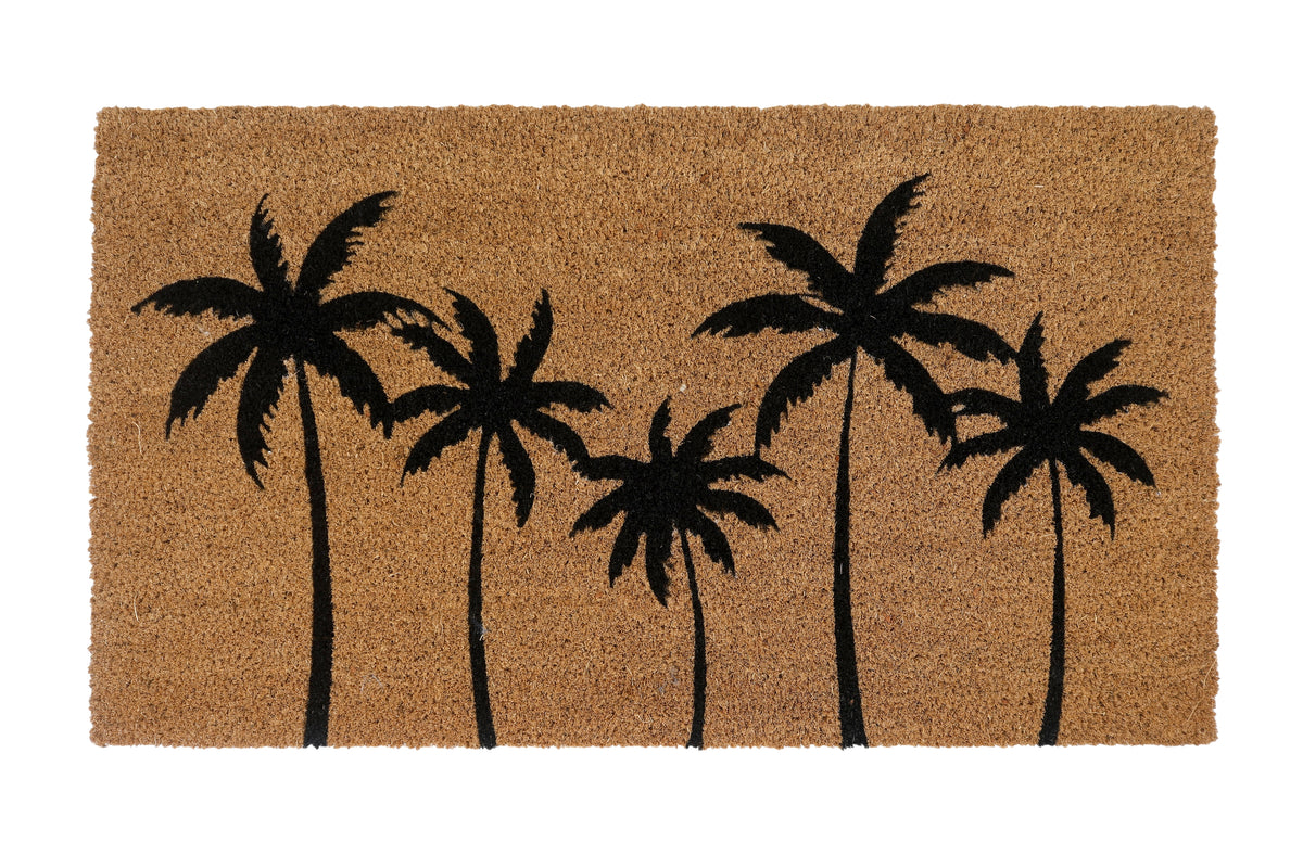 M&C™ COIR & VINYL DOORMAT BLACK PALM TREE DESIGN 70x40x1.5cm