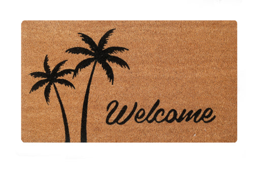 M&C™ COIR & VINYL DOORMAT PALM TREE 'WELCOME' DESIGN 70x40x1.5cm