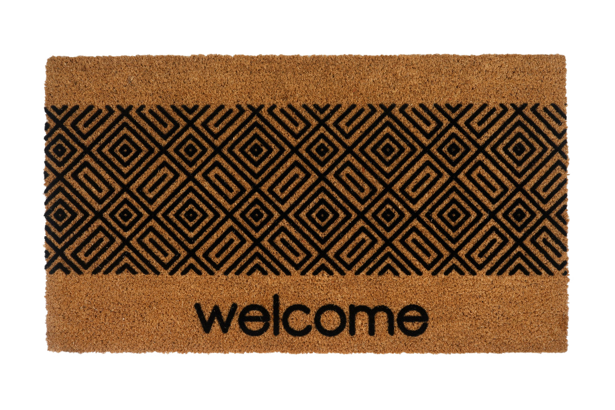 M&C™ COIR & VINYL DOORMAT PATTERNED 'WELCOME' DESIGN 70x40x1.5cm
