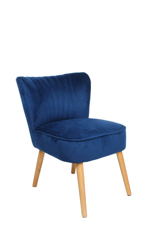 Navy Blue Velvet and Wood Accent Chair