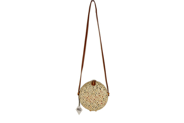 Round Natural Bamboo Bag 20cm with Shoulder Strap