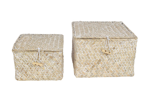 Leia Set Of 2 Square Baskets With Lid & Toggle