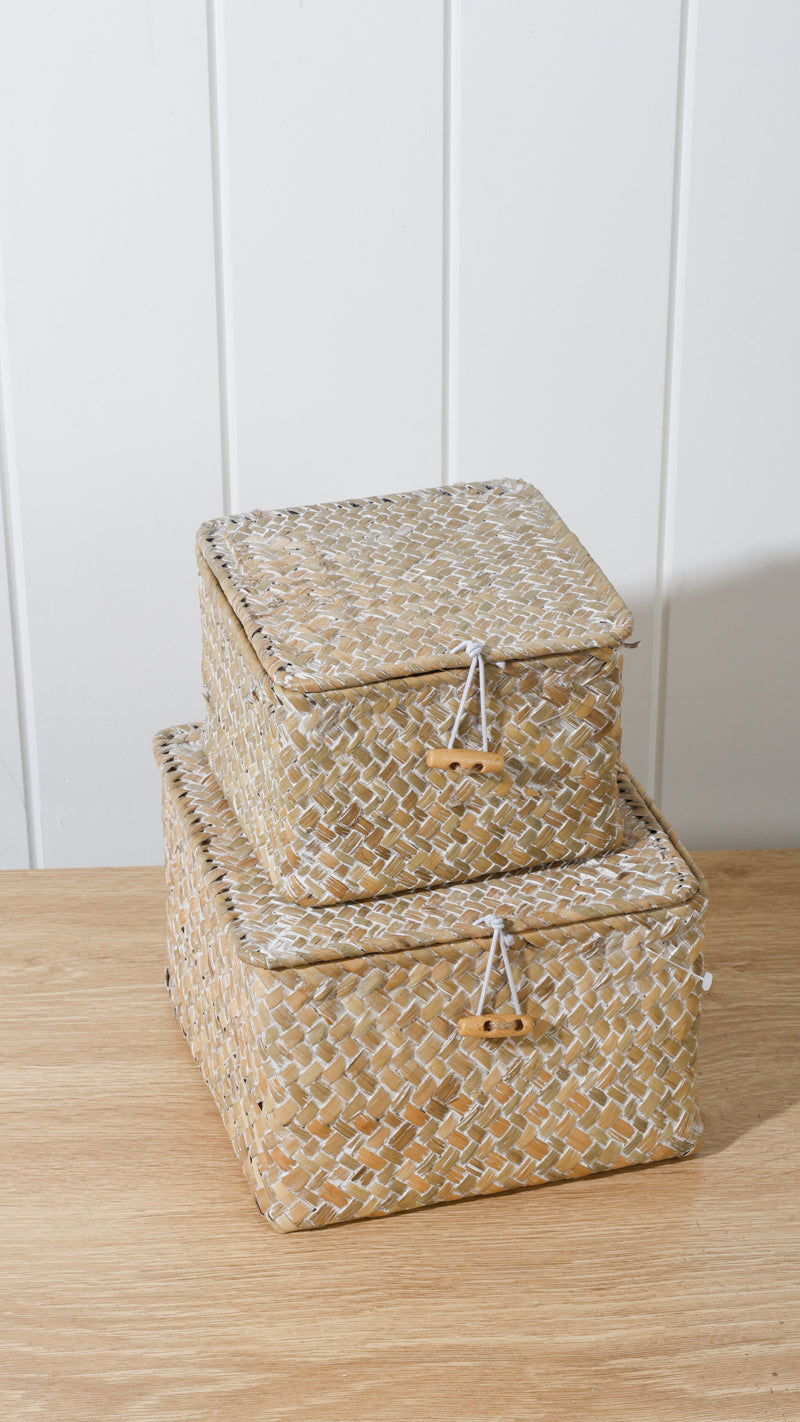 Leia Set Of 2 Square Baskets With Lid & Toggle