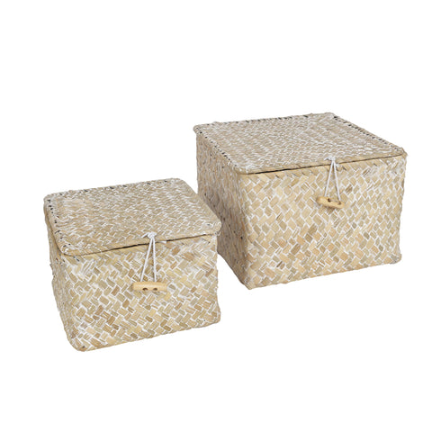 Leia Set Of 2 Square Baskets With Lid & Toggle