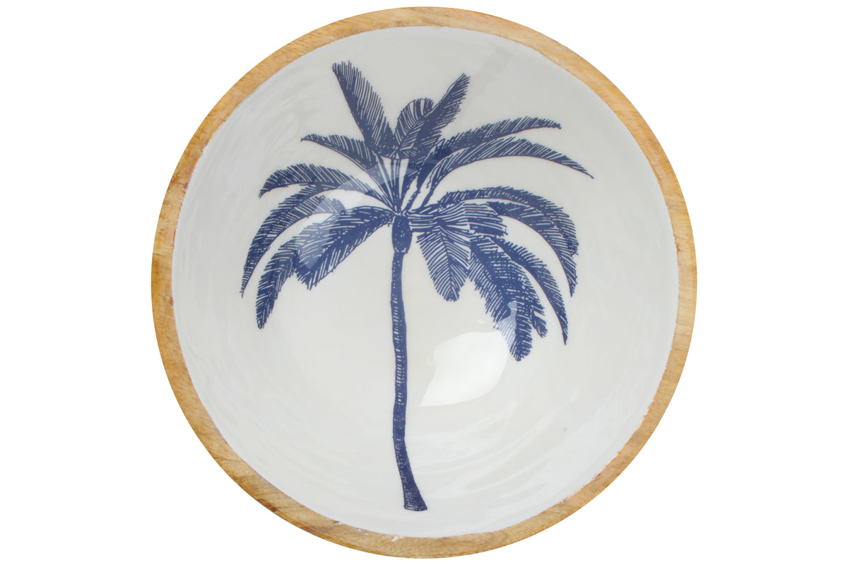 Belize Blue Palm Bowl Mango Wood Enamel
