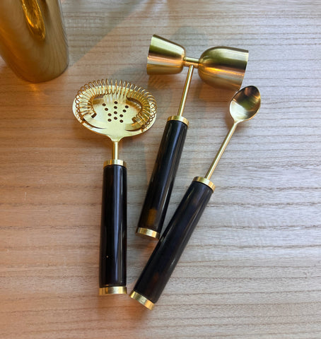 Ophelia Set Of 3 Cocktail Tools - Tobacco With Gold Accent