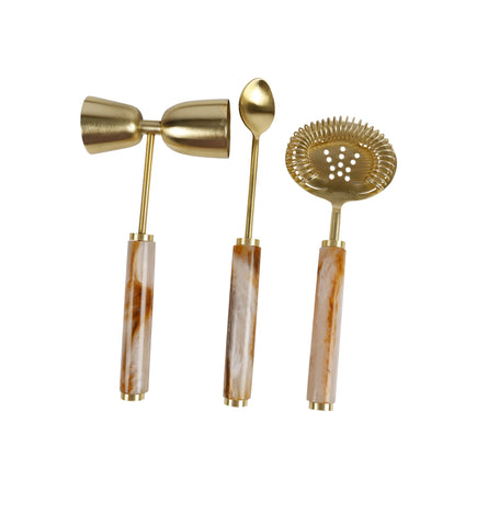 Ophelia Set of 3 Cocktail Tools - Amber With Gold Accent