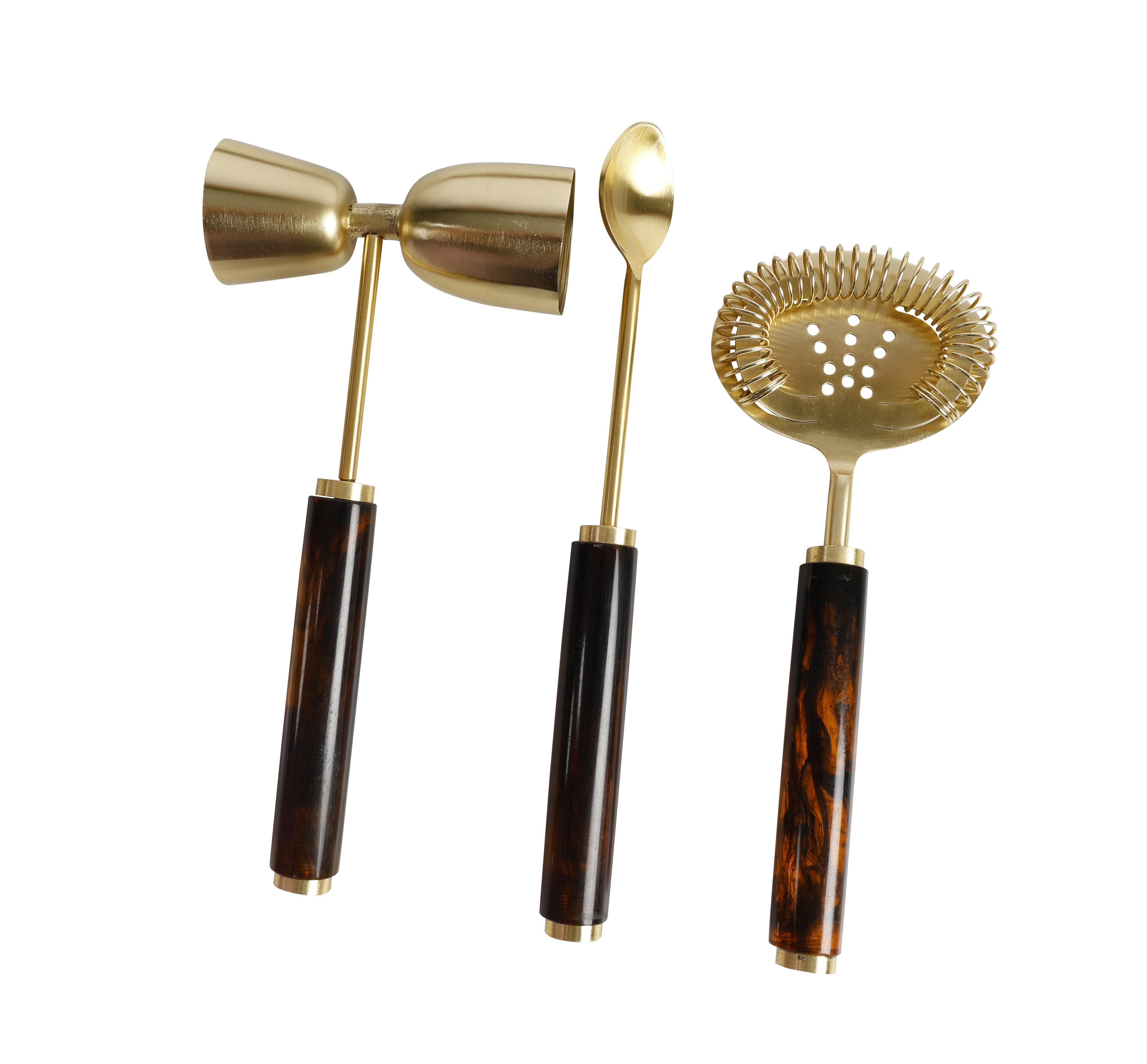 Licor Tools Ophelia Set Of 3 Cocktail Tools - Tobacco with Gold Accent