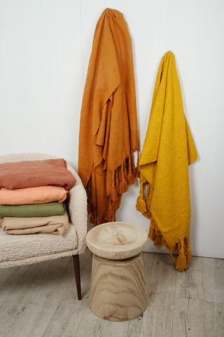 Neo Cotton Throw With Giant Tassels Mustard