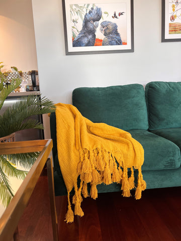 Neo Cotton Throw With Giant Tassels Mustard