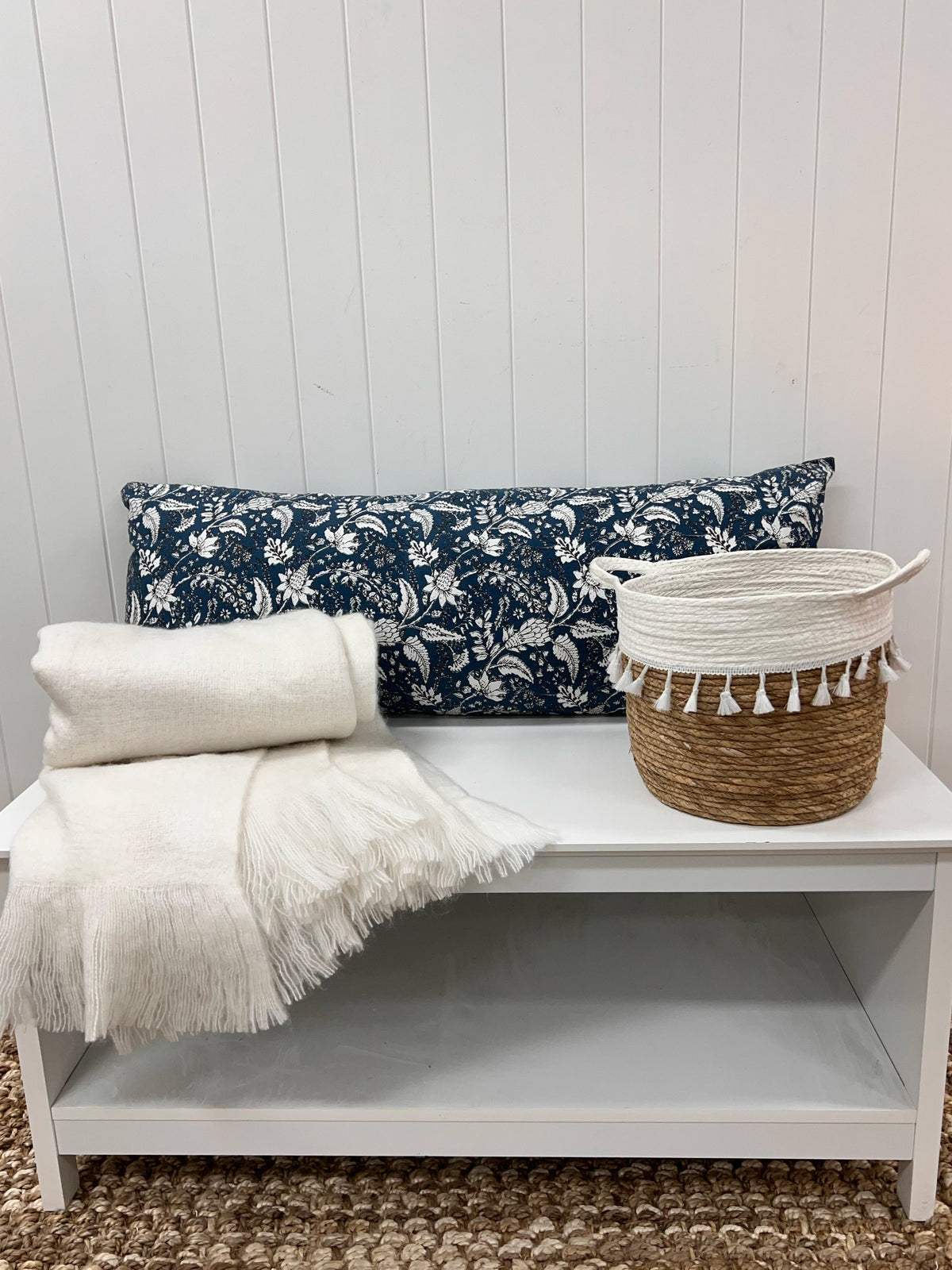 100cm Blue Floral Long Cotton Cushion