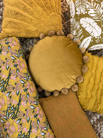 45cm Mustard Square Fringed Cushion