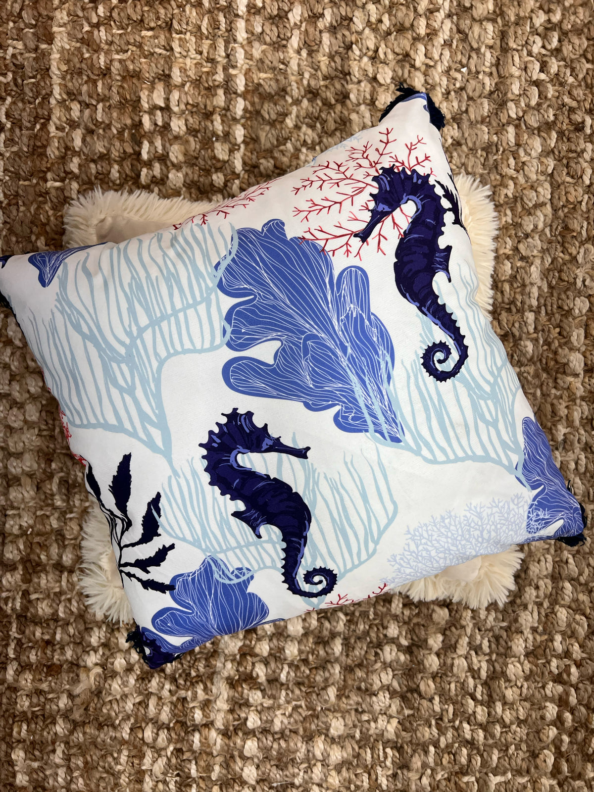 45cm Blue Sea Life Cushion with Tassels