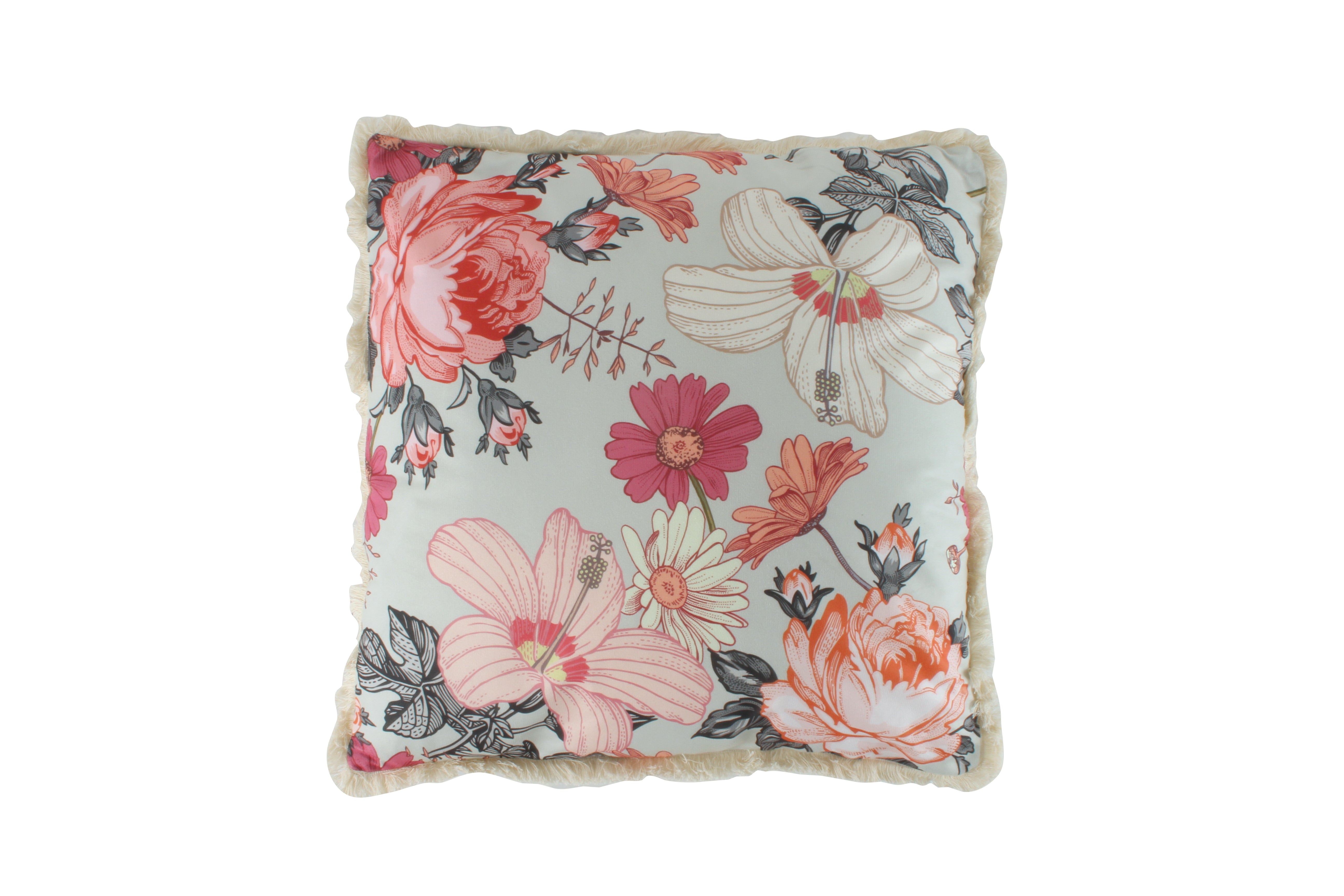 CECILY FLEUR FILLED CUSHION WITH FRINGING 50 X 50cm