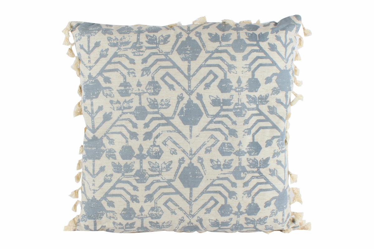 50cm Light Blue & Cream Cushion with Fringing