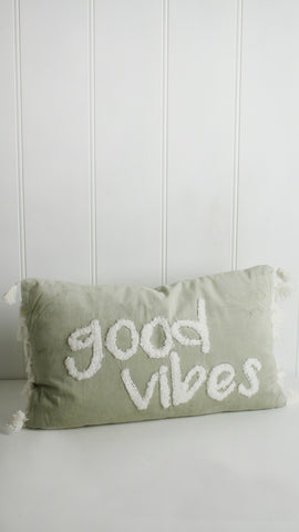 Embroidered Cotton Good Vibes Cushion 51X31cm